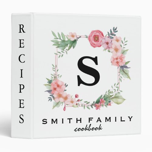 Personalized Family Monogram Bridal shower Recipe  3 Ring Binder