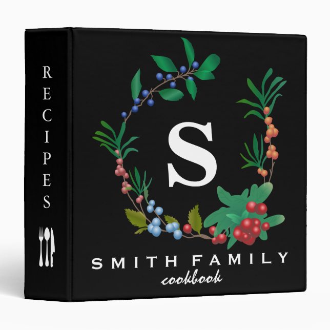Personalized Family Monogram Bridal shower Recipe 3 Ring Binder (Front/Spine)