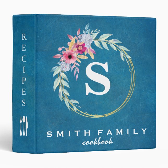Personalized Family Monogram Bridal shower Recipe 3 Ring Binder (Front/Spine)