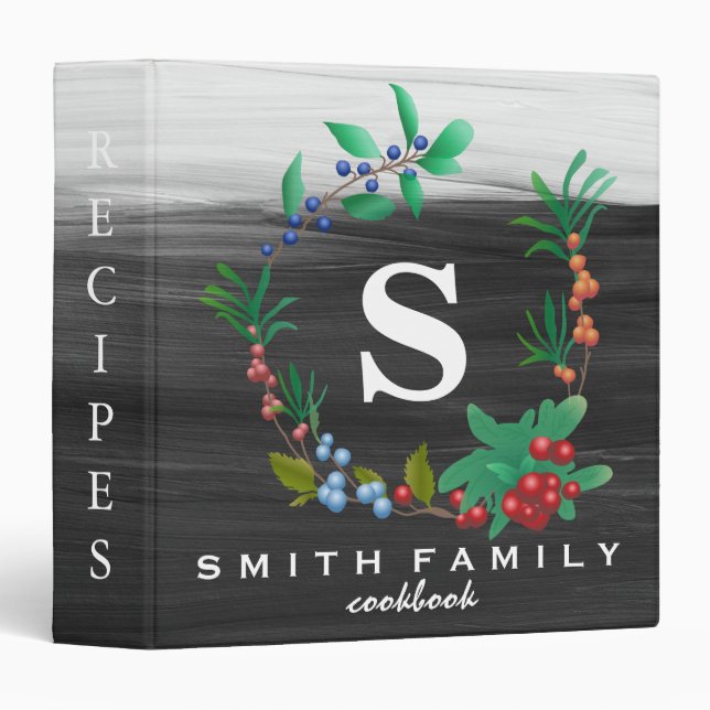 Personalized Family Monogram Bridal shower Recipe  3 Ring Binder (Front/Spine)