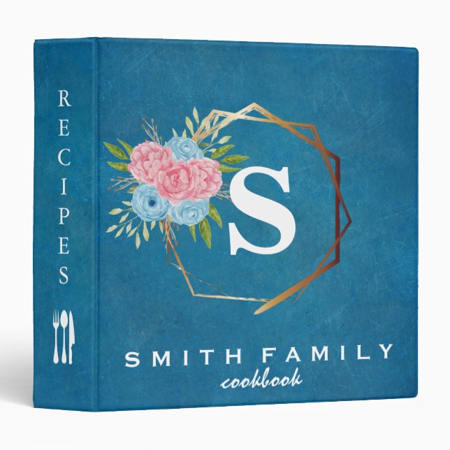Personalized Family Monogram Bridal shower Recipe  3 Ring Binder (Front/Spine)