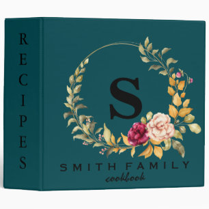 Personalized Family Monogram Bridal shower Recipe 3 Ring Binder