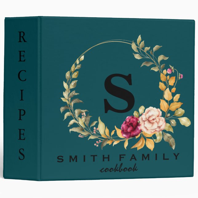 Personalized Family Monogram Bridal shower Recipe  3 Ring Binder (Front/Spine)