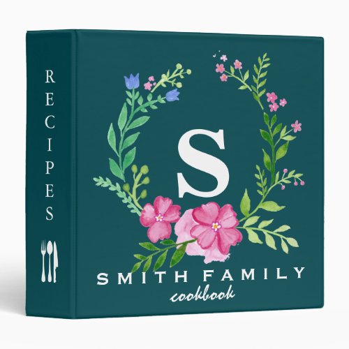 Personalized Family Monogram Bridal shower Recipe 3 Ring Binder