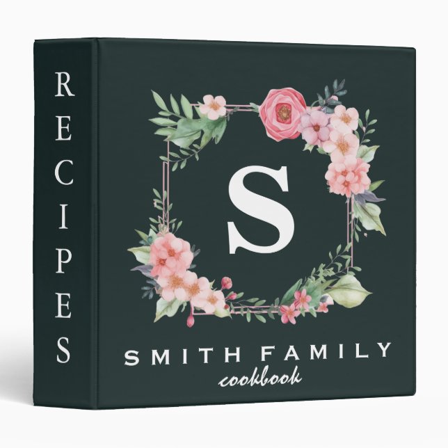 Personalized Family Monogram Bridal shower Recipe  3 Ring Binder (Front/Spine)