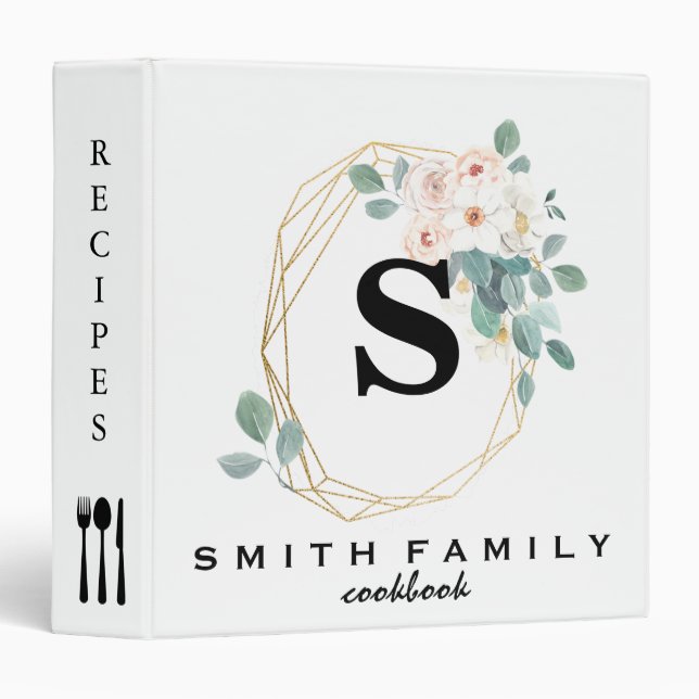 Personalized Family Monogram Bridal shower Recipe  3 Ring Binder (Front/Spine)