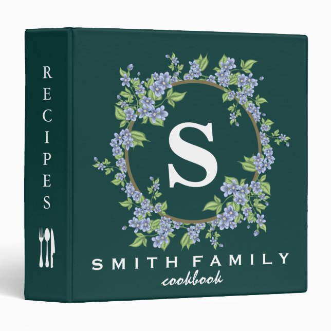 Personalized Family Monogram Bridal shower Recipe 3 Ring Binder (Front/Spine)