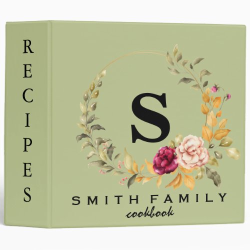 Personalized Family Monogram Bridal shower Recipe  3 Ring Binder