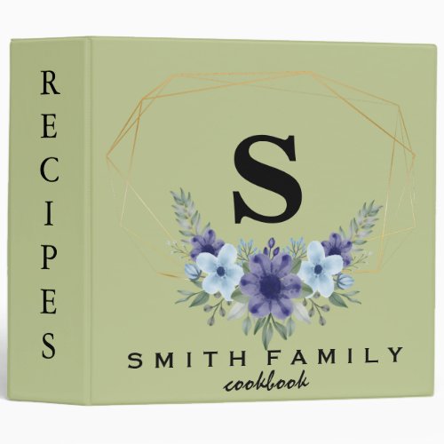 Personalized Family Monogram Bridal shower Recipe  3 Ring Binder