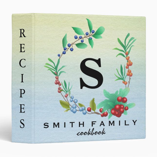 Personalized Family Monogram Bridal shower Recipe  3 Ring Binder (Front/Spine)