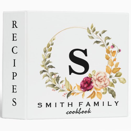 Personalized Family Monogram Bridal shower Recipe  3 Ring Binder