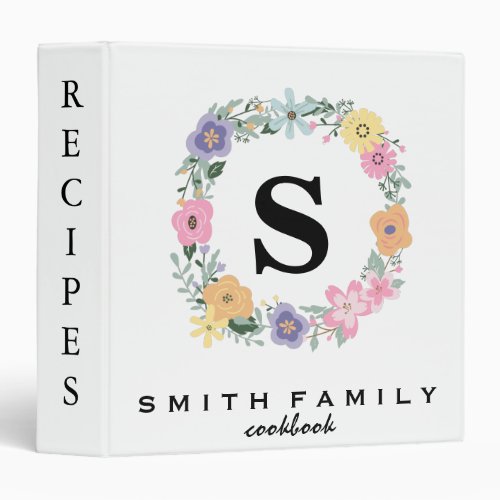 Personalized Family Monogram Bridal shower Recipe  3 Ring Binder