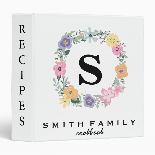 Personalized Family Monogram Bridal shower Recipe  3 Ring Binder (Front/Spine)