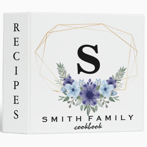 Personalized Family Monogram Bridal shower Recipe  3 Ring Binder