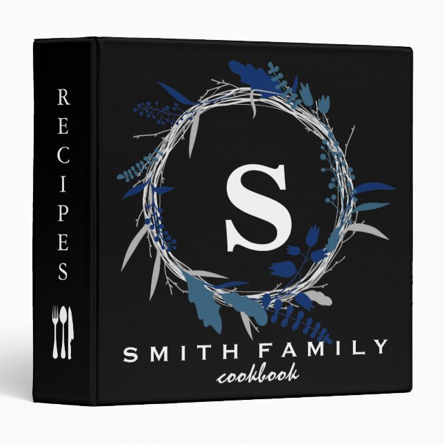Personalized Family Monogram Bridal shower Recipe 3 Ring Binder (Front/Spine)