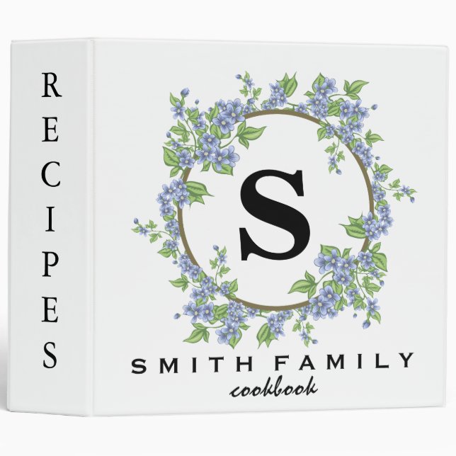 Personalized Family Monogram Bridal shower Recipe 3 Ring Binder (Front/Spine)
