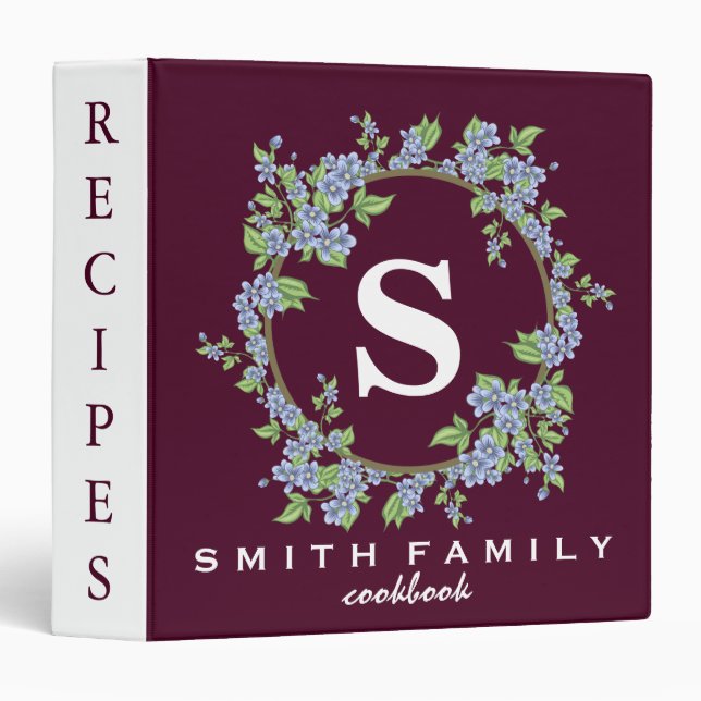 Personalized Family Monogram Bridal shower Recipe 3 Ring Binder (Front/Spine)