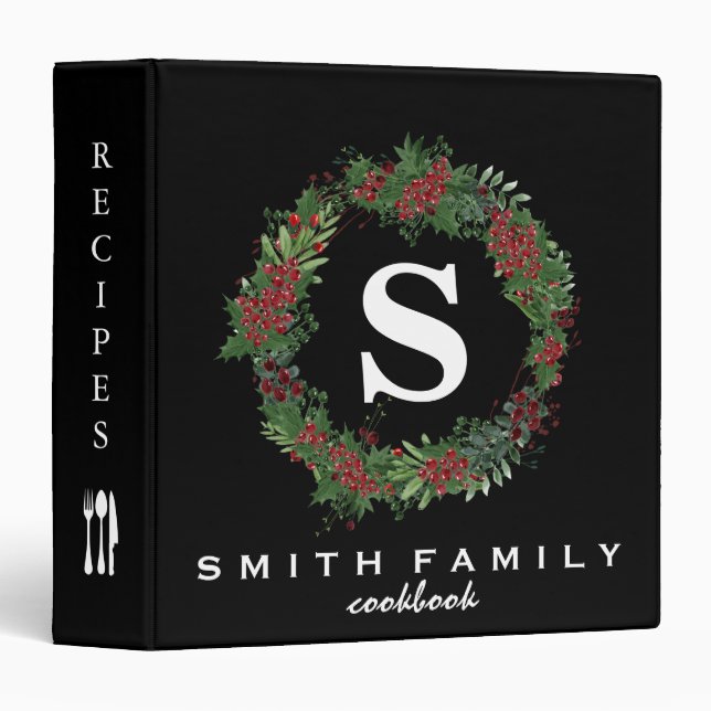 Personalized Family Monogram Bridal shower Recipe 3 Ring Binder (Front/Spine)