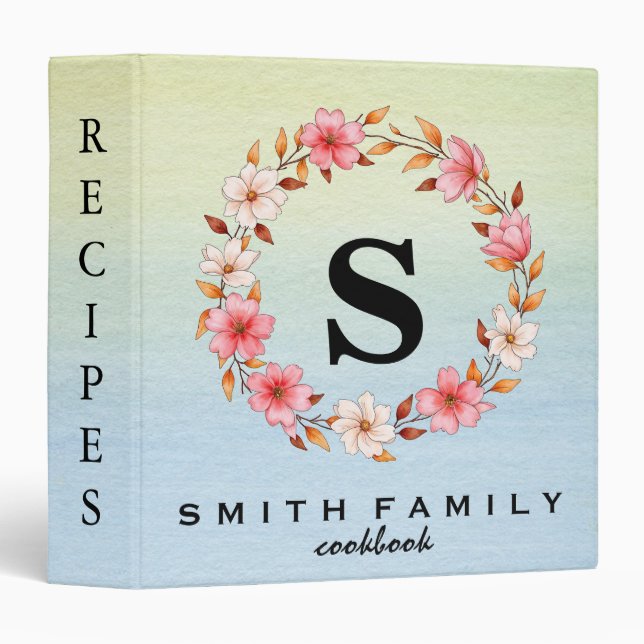 Personalized Family Monogram Bridal shower Recipe  3 Ring Binder (Front/Spine)