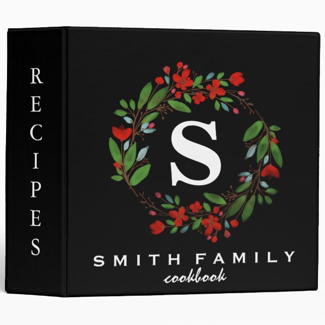 Personalized Family Monogram Bridal shower Recipe 3 Ring Binder (Front/Spine)