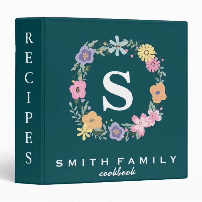 Personalized Family Monogram Bridal shower Recipe  3 Ring Binder (Front/Spine)