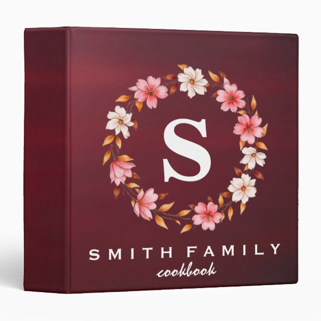 Personalized Family Monogram Bridal shower Recipe 3 Ring Binder (Front/Spine)