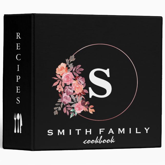 Personalized Family Monogram Bridal shower Recipe 3 Ring Binder (Front/Spine)