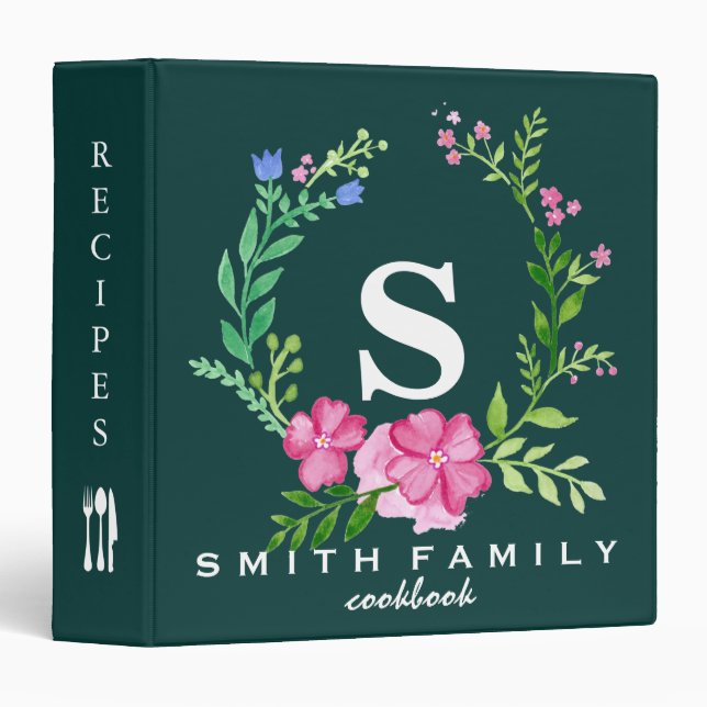 Personalized Family Monogram Bridal shower Recipe 3 Ring Binder (Front/Spine)
