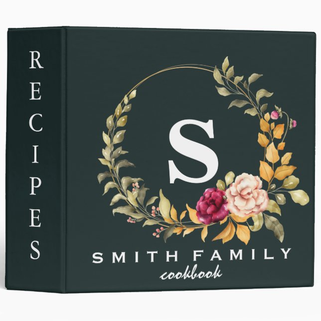 Personalized Family Monogram Bridal shower Recipe  3 Ring Binder (Front/Spine)