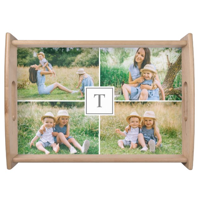 Personalized Family Monogram Initial Photo Collage Serving Tray (Front)