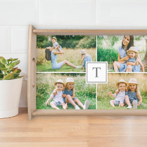 Personalized Family Monogram Initial Photo Collage Serving Tray
