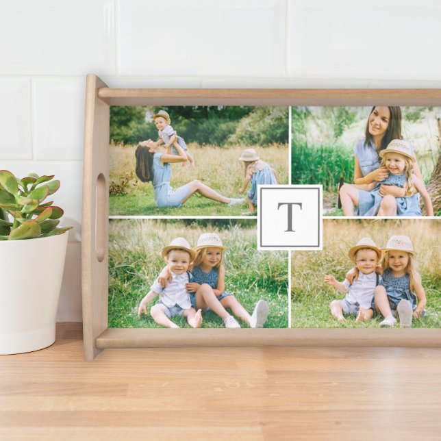 Personalized Family Monogram Initial Photo Collage Serving Tray (Creator Uploaded)