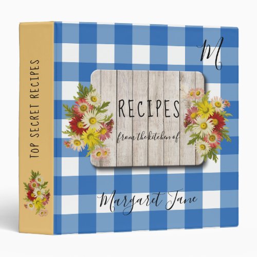 Personalized family monogram name cookbook recipe 3 ring binder
