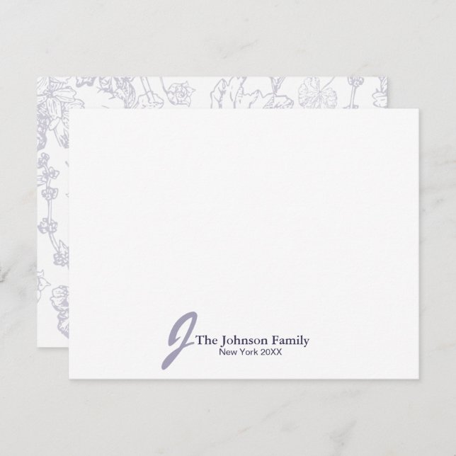 Personalized Family Monogram Name Elegant Script Note Card (Front/Back)