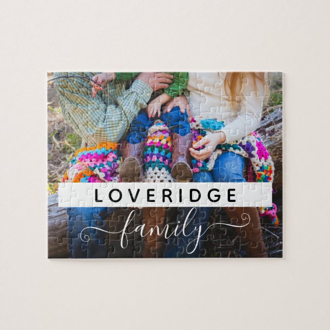 Personalized Family Monogram Surname Custom Photo Jigsaw Puzzle (Horizontal)
