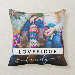 Personalized Family Monogram Surname Custom Photo Throw Pillow
