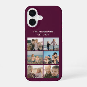 Personalized Family Multi Photo Collage Burgundy iPhone 16 Case