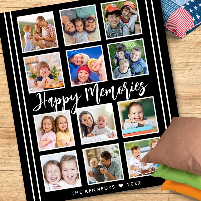 Personalized Family Name 12 Photo Collage Black   Fleece Blanket (Creator Uploaded)