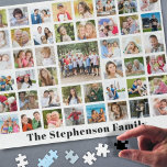 Personalized Family Name 45 Photo Collage White Jigsaw Puzzle<br><div class="desc">Create a personalized photo memories jigsaw puzzle utilizing this easy-to-upload photo collage square grid template with 45 pictures and personalized with a family name or your custom text. Commemorate a special occasion or event or make for a meaningful family photo collection keepsake gift. ASSISTANCE: For help with design modification or...</div>