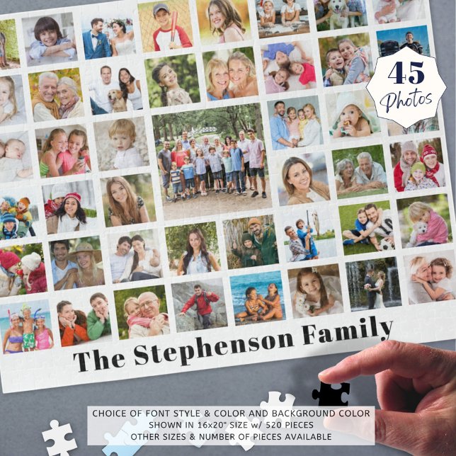 Personalized Family Name 45 Photo Collage White Jigsaw Puzzle (Creator Uploaded)