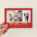 Personalized Family Name 4 Photo Collage Foil Holiday Card<br><div class="desc">Spread love with this personalized holiday photo card that features a photo collage and your family name. Add an additional photo and text to the back. To customize even further,  click on the “Edit using Design Tool.” Shop holiday cards and much more at www.zazzle.com/store/nbpaperco</div>