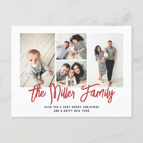 Personalized Family Name 4 Photo Collage Holiday Postcard