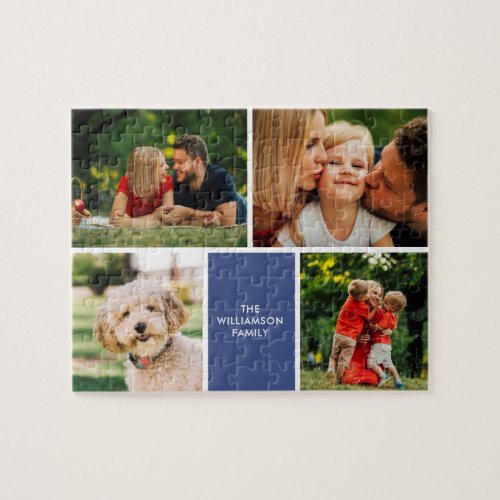 Personalized Family Name 4 Photos Collage Jigsaw Puzzle