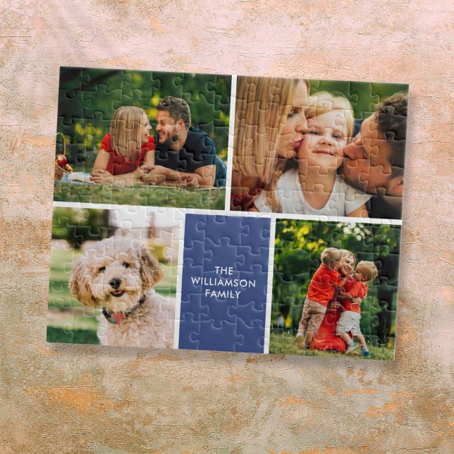 Personalized Family Name 4 Photos Collage Jigsaw Puzzle (Personalized Family Name 4 Photos Collage Jigsaw Puzzle)