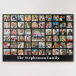 Personalized Family Name 57 Photo Collage Jigsaw Puzzle<br><div class="desc">Create a personalized photo memories jigsaw puzzle utilizing this easy-to-upload photo collage template with 57 square pictures with a family name or your custom text in your choice of font styles and color and background color (shown with white text on black). Commemorate a special occasion or event or make for...</div>