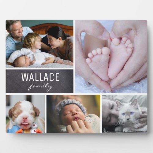 Personalized Family Name 5 Photo Collage Plaque