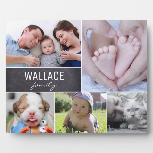 Personalized Family Name, 5 Photo Collage Plaque (Front)