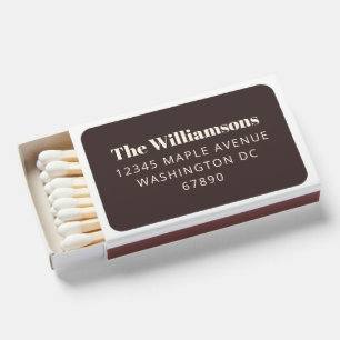 Personalized Family Name Address Brown Wedding Matchboxes