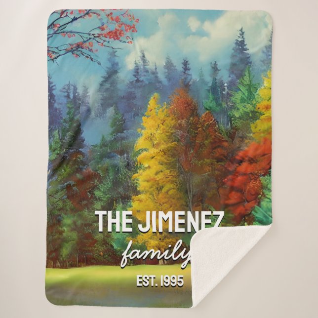 Personalized family name and established date fall sherpa blanket (Front)