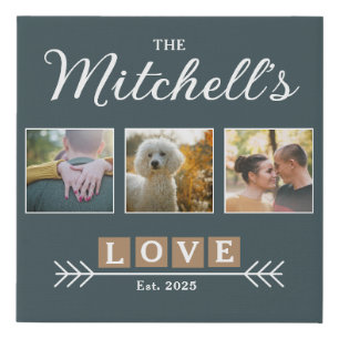 Personalized Family Name and Year Photo Faux Canvas Print